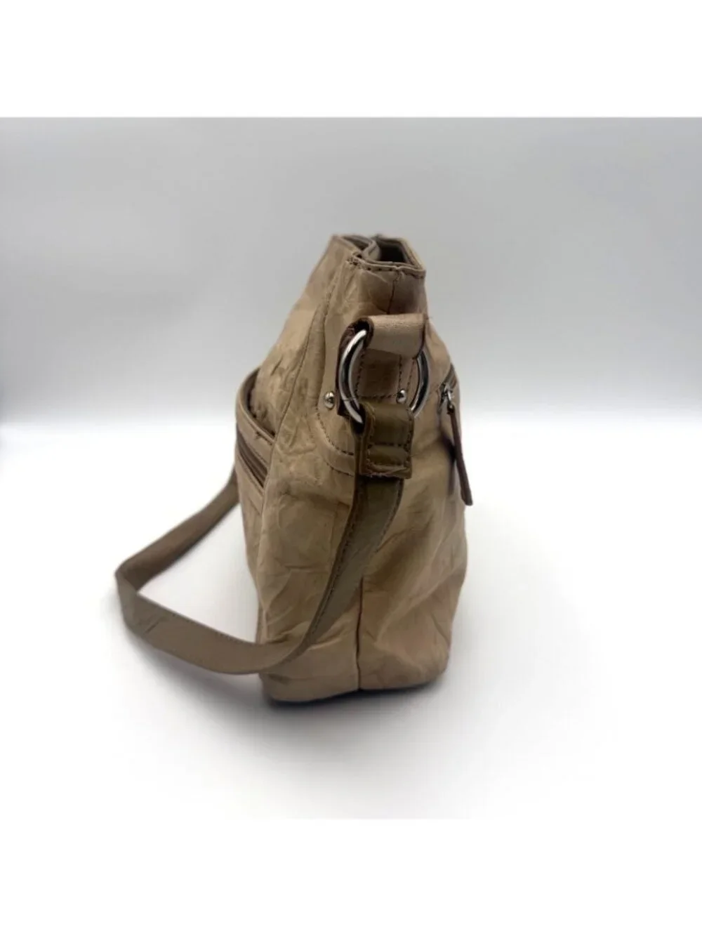 Stone & Co Women's Beige Faux Leather Shoulder Bag Multi Pocket Handbag Purse